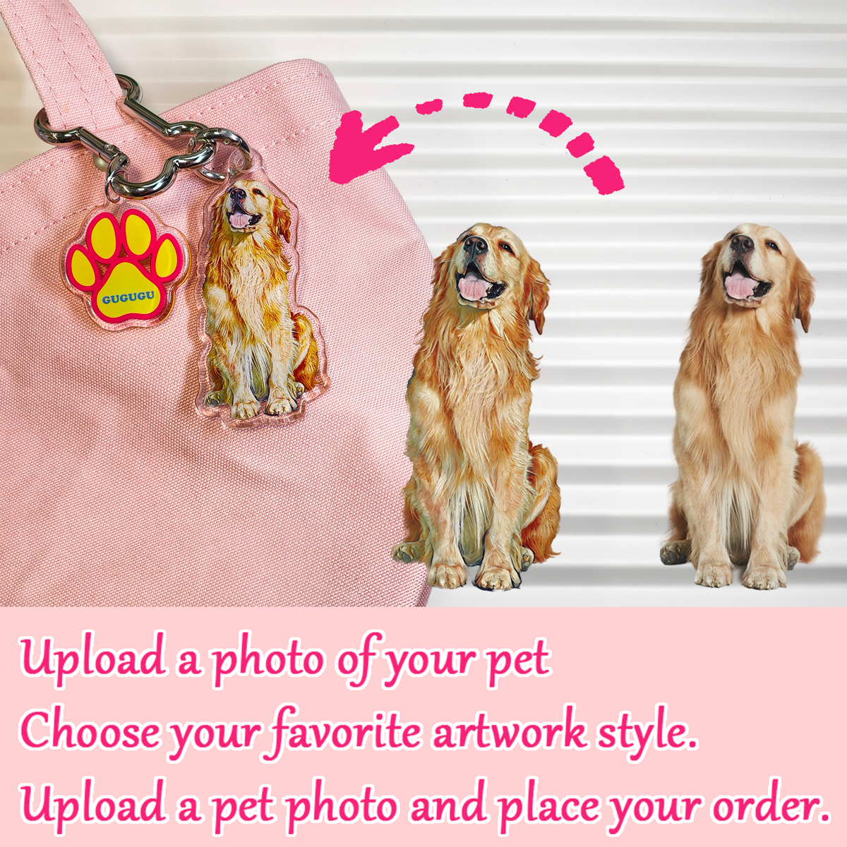 GUGUGU Custom Pet Portrait Crystal-Clear Acrylic Keychains & Charms